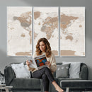Framed Large World Map Canvas Print for Office Decor