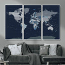 Blue Detailed World Map Wall Art Canvas Print, Modern Framed by MyGreatCanvas | Canvas Wall Art Prints | Photo Prints & Wall Decor