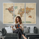 Vintage World Map Canvas Wall Art Print – Framed Modern