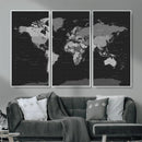 Black World Map Wall Art Canvas Print – Detailed Map of the by MyGreatCanvas | Canvas Wall Art Prints | Photo Prints & Wall Decor