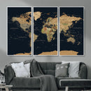 Vintage World Map Canvas on the Dark Background Wall Art