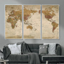 Vintage Detailed World Map Wall Art Canvas Print – Antique