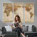 Vintage Detailed World Map Wall Art Canvas Print – Antique