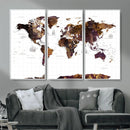 Rustic World Map Wall Art Canvas Print | Large World Map on