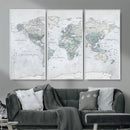 Push Pin World Map Canvas Print - Detailed Vintage World Map