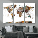 Watercolor World Map Canvas Print – Detailed Map of the