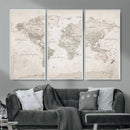 Antique Style World Map Canvas Print - Vintage Detailed