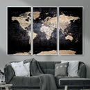 Grunge World Map Wall Art | 3-Panel Large Beige and Brown by MyGreatCanvas | Canvas Wall Art Prints | Photo Prints & Wall Decor