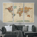World Map Wall Art Canvas Print, Framed Rustic Atlas Art