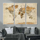 Vintage World Map Canvas Print – Framed Rustic Detailed Map