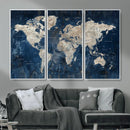 Large Blue World Map Wall Art Canvas Print for Home Office by MyGreatCanvas | Canvas Wall Art Prints | Photo Prints & Wall Decor