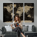 Push Pin World Map Canvas Wall Art Print, Interactive Travel