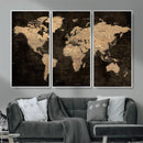 Brown World Map Canvas Print – Modern Travel Map Wall Art,