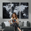 Black World Map Canvas Print – Detailed Map for Couples and