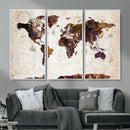 Blue Watercolor World Map Canvas Print – Framed Modern Wall
