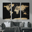 Beige World Map Canvas Wall Art Print, Minimal Black and