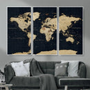 Dark World Map Canvas Wall Art Print, Minimal Black and Gold by MyGreatCanvas | Canvas Wall Art Prints | Photo Prints & Wall Decor