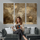 Dark Vintage World Map Canvas Wall Art Print, Antique Map