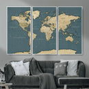 Minimal Vintage World Map Canvas Wall Art Print, Neutral