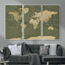 Large World Map Canvas Wall Art Print for Study Room Decor -