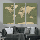 Vintage World Map Canvas Wall Art Print, Classic Global Map