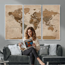 World Map Canvas Wall Art Print, Detailed Global Map Artwork