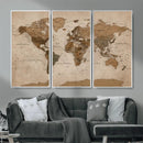 World Map Canvas Wall Art Print, Detailed Global Map Artwork