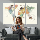 Framed World Map Wall Art Canvas Print for Living Room and