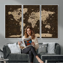 Colorful World Map Canvas Wall Art with Landmarks – Framed