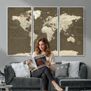 Vintage World Map Canvas Print – Framed Travel Map Wall Art