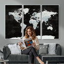 World Map Canvas Print – Framed Push Pin Wall Art, Color