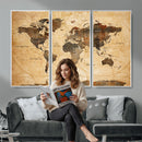 Navy Blue and Gold World Map Canvas Print – Framed Luxury