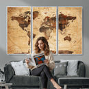 Modern Red and Gray World Map Canvas Print – Framed Wall Art