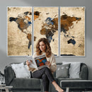 World Map Wall Art – Rustic Earth Tone Canvas Print, Antique