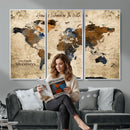 World Map Wall Art – Rustic Earth Tone Canvas Print, Antique