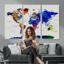 Vintage World Map Canvas Wall Art – Framed Travel Map with