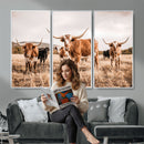Texas Longhorn Cattle Wall Art Canvas Print, Sepia Western