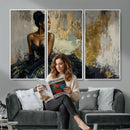 Black Woman Canvas Wall Art — Black Gold Gown Fashion Print by MyGreatCanvas | Canvas Wall Art Prints | Photo Prints & Wall Decor