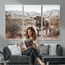 Texas Longhorn Bull Wall Art Canvas Print, Western Farmhouse
