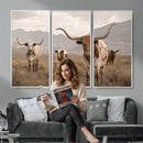 Rustic Texas Longhorn Cow Canvas Wall Art Print, Rustic Farm Animal Photography Print, Farmhouse Country Decor, Western Ranch Art