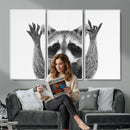 Funny Raccoon Canvas Wall Art, Black White Hands Up Animal Photo Print, Humorous Wildlife Decor, Kids Room Nursery Art, Quirky Animal Gift by MyGreatCanvas | Canvas Wall Art Prints | Photo Prints & Wall Decor