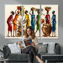 African Folk Art Canvas Wall Art, Colorful African Women Village Painting Print, Tribal Ethnic Home Decor, Vibrant African Art, Living Room