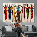 African Folk Art Canvas Wall Art, Colorful African Women Village Painting Print, Tribal Ethnic Home Decor, Vibrant African Art, Living Room