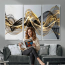 Black and Gold Abstract Wall Art, Modern Wave Canvas Print, Elegant Flowing Smoke Art, Luxury Living Room Decor by MyGreatCanvas | Canvas Wall Art Prints | Photo Prints & Wall Decor