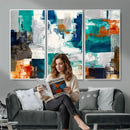 Blue Teal Abstract Canvas Wall Art, Modern Textured Painting Print, Navy Orange White Contemporary Art, Neutral Living Room Decor, Office Art by MyGreatCanvas | Canvas Wall Art Prints | Photo Prints & Wall Decor