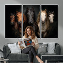 Horse Wall Art Canvas Print, Wild Horses Portrait Photography, Dramatic Equestrian Decor, Black Brown White Horse Herd, Rustic Ranch Art