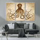 Sepia Octopus Wall Art Abstract Animal Canvas Print