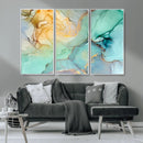 Abstract Aqua and Gold Fluid Wall Art Canvas | 3 Panel Large by MyGreatCanvas | Canvas Wall Art Prints | Photo Prints & Wall Decor