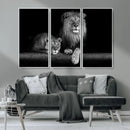 Large Black and White Lion Couple Wall Art Canvas Print –