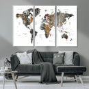 Modern Metallic World Map Canvas Wall Art – Framed
